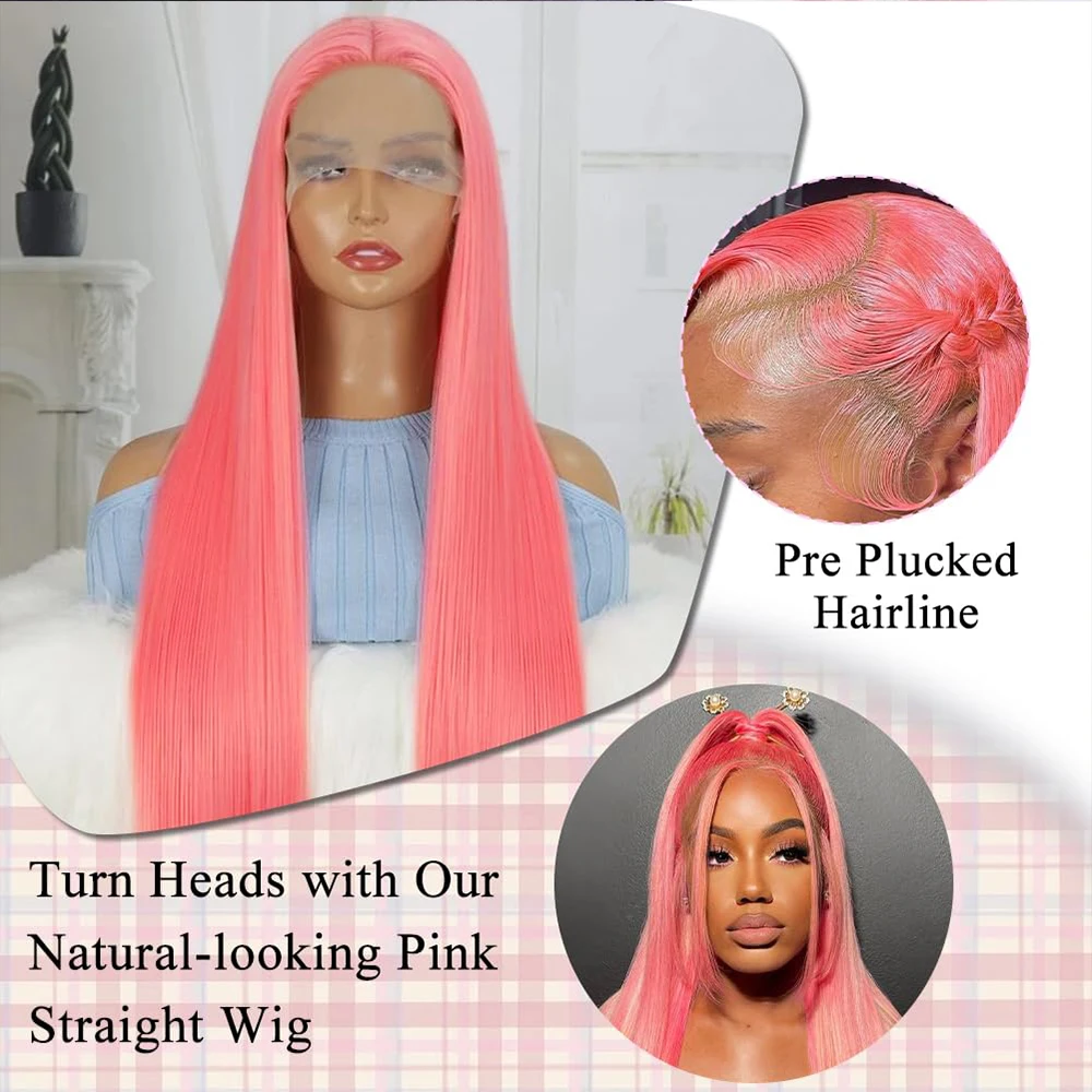 Pink Lace Front Wig Human Hair Preplucked Hd 13X4 Lace Frontal Wig Human Hair Bone Striaght Colored Human Hair Wigs For Women