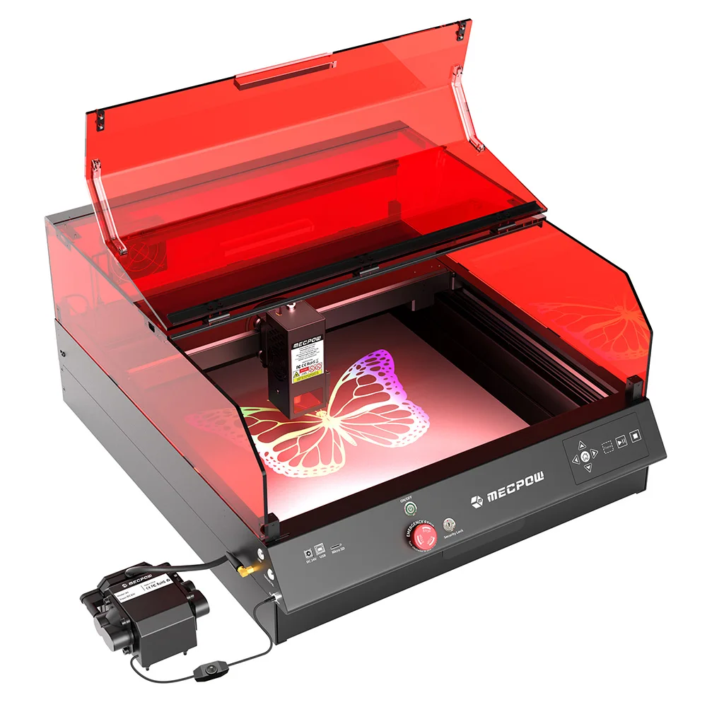 Mecpow X4 Pro 22W Lasergraveermachine en -snijder, FDA Klasse 1 veiligheid, met afgesloten behuizing & automatische stop, graveergebied 410x400mm, snelheid 22000mm/min, ingebouwde camera & LED,