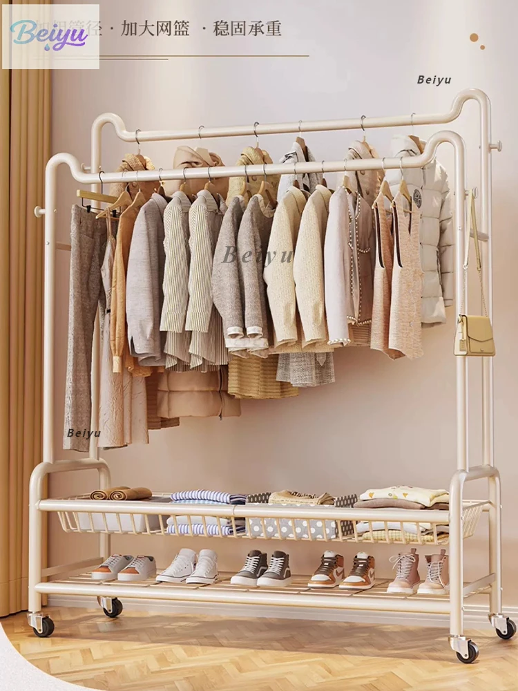 床から天井までのハンガー-寝室取り外し可能なクリーム色のコートラック-収納ラック-家庭用室内物干しロッドハンガー