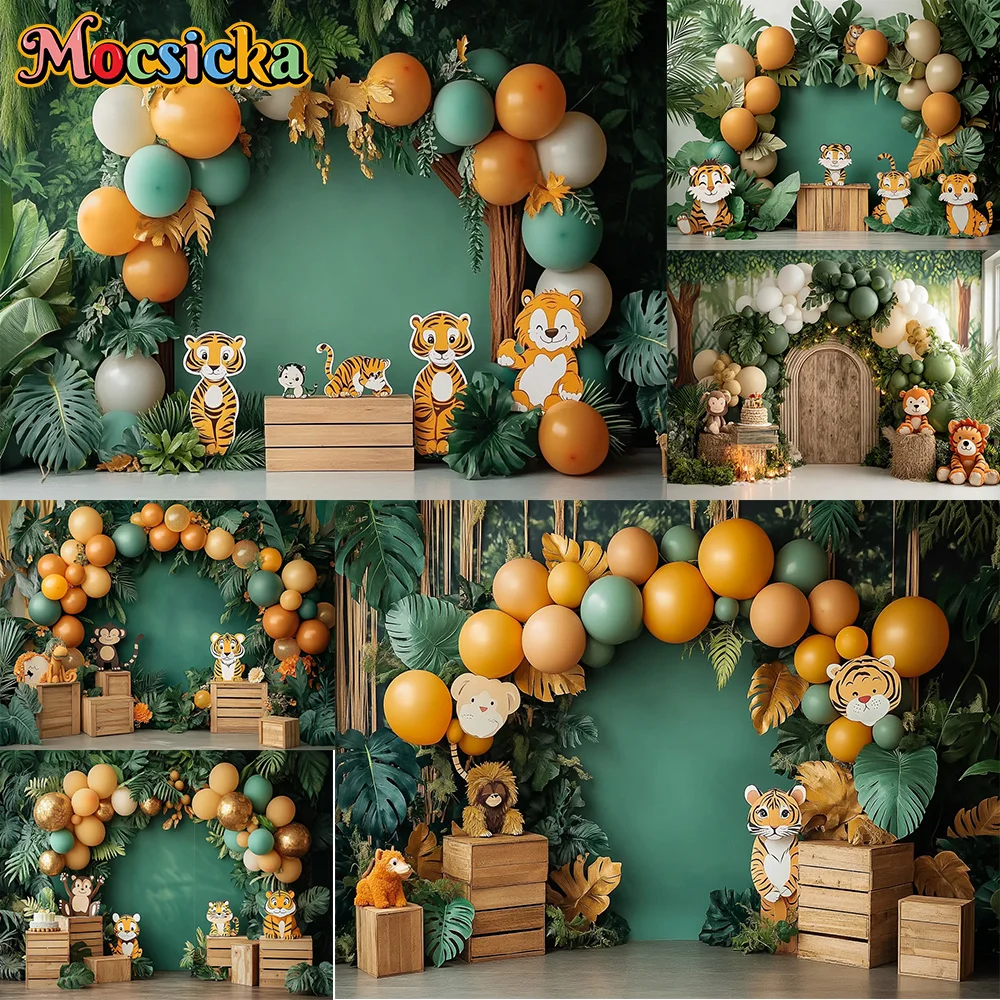 Mocsicka Photography Backdrop Wild Animals Tigers Lions Decoration Baby Shower Newborn's 1st Party Backgrounds For Photographs