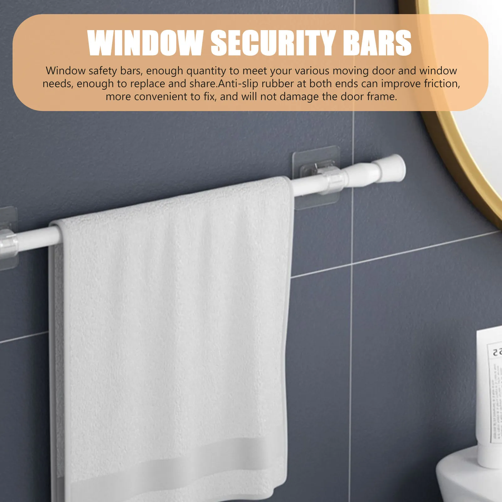 4Pcs Curtain Rod Extension Solid Adjustable Tension Rods Window Security Bars Non Slip Rubber Sliding Door Locks
