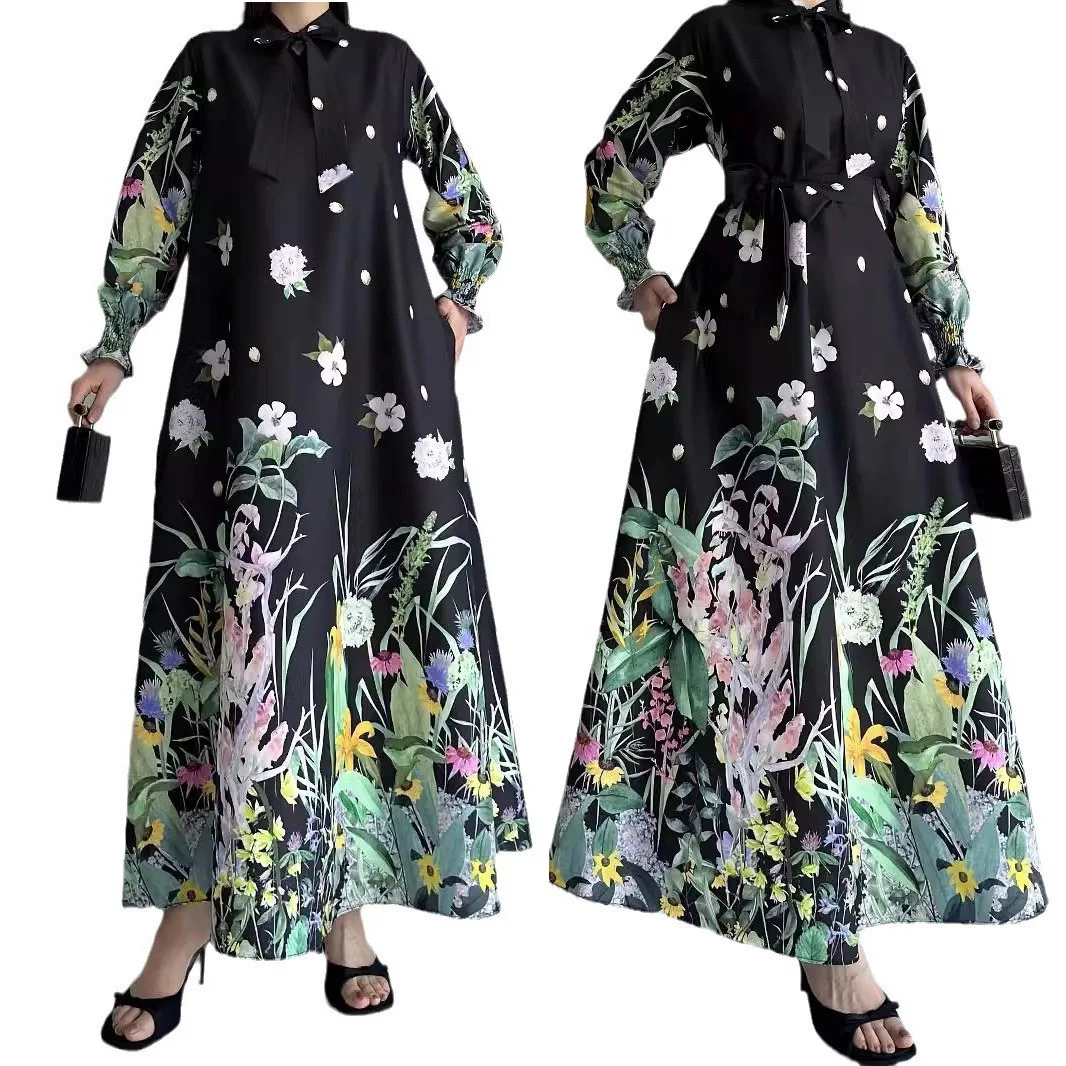 

New Muslim Fashion Abaya Flowers Elegant Middle Eastern Casual Party Daily Dress Ladies Maxi Dress Abayas