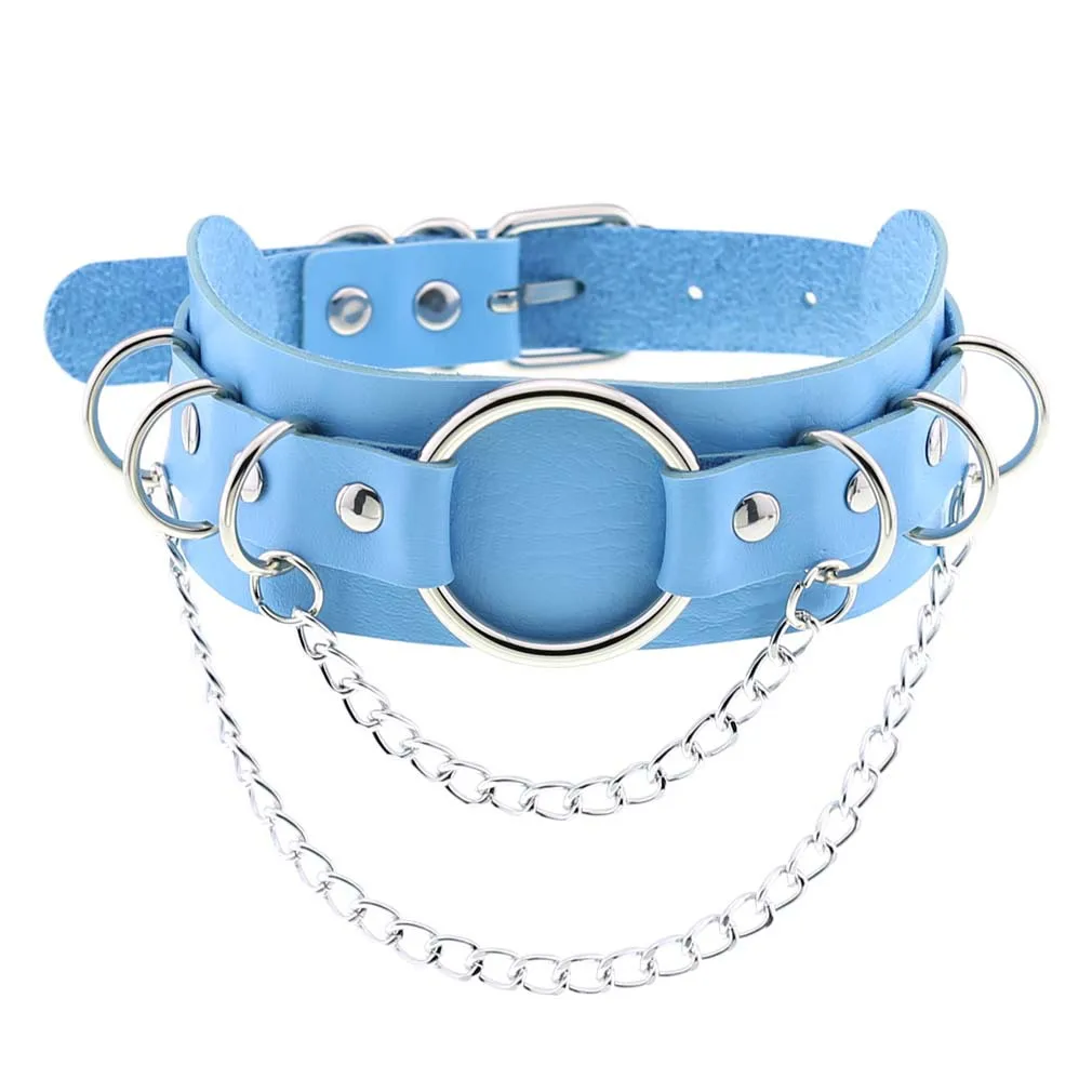 DIEZI Harajuku Vintage Goth Sky Blue PU Leather Necklace Women Men Sexy Cosplay Gothic Chian Choker Statement Necklace Jewelry