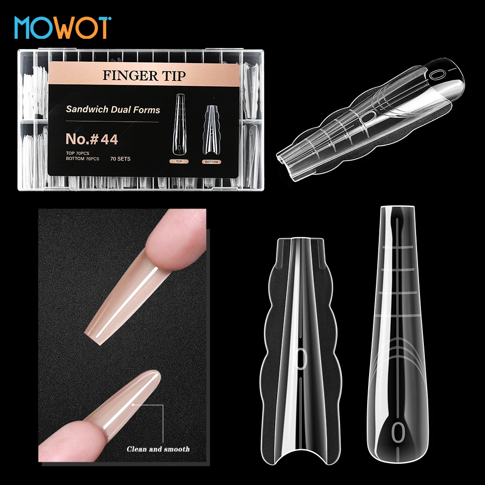 

MOWOT Sandwich Dual Forms Nail Molds 140pcs/280pcs Full Cover Poly Nail Gel Acrylic Nail Art Mold Reusable Extension Nail Forms