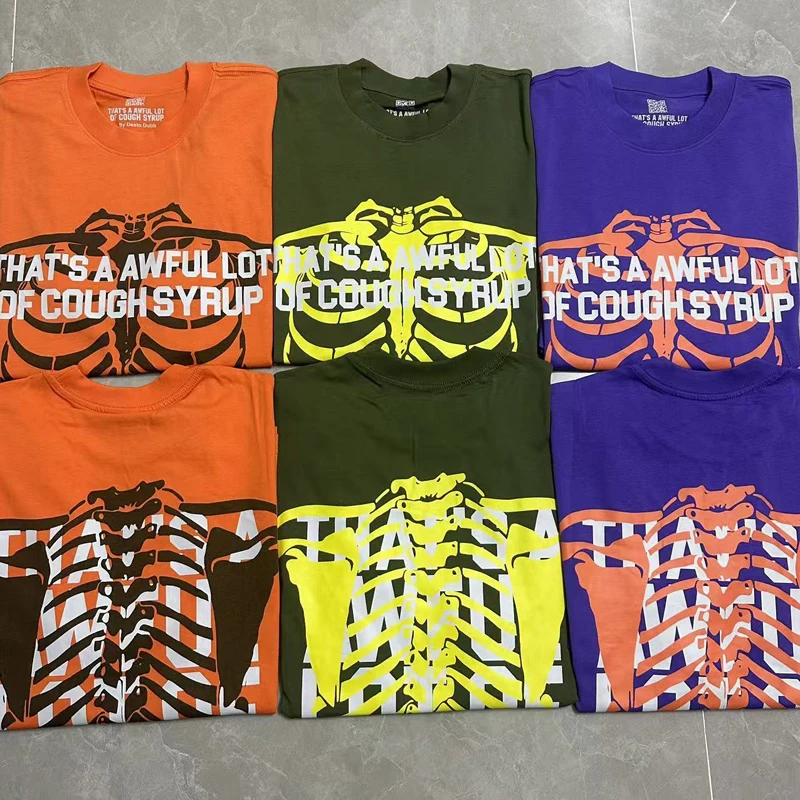 THAT'S A AWFUL LOT OF COUGH SYRUP Short Sleeve Tee Logo Skeleton Bones Print Casual Loose High Quality T-shirts