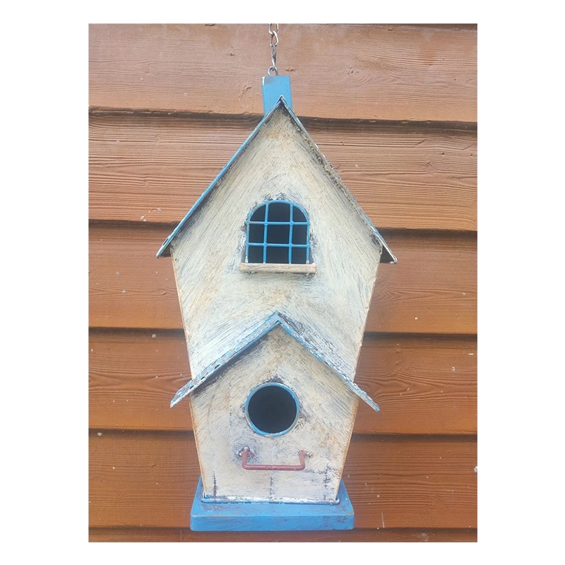 Country Cottage Hanging Colorful Metal Bird Houses for Yard Ornaments Outdoor Exterior Garden Decoration Balcony Water-Resistant