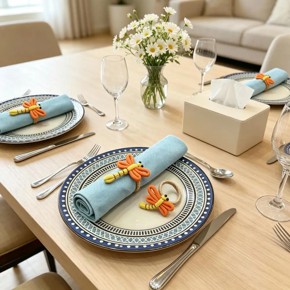 Table Decor for Weddings Dragonfly Napkin Rings Set Handmade Rustic Farmhouse Napkin Holders Reusable Dining Table Decor