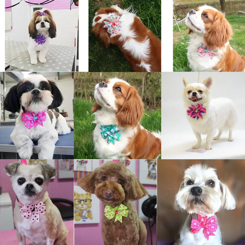 100pcs Pet Cat Dog Bow Ties Fashion Popular Pet Supplies Flower Pet Bowties Collar Pet Puppy Small Dog Grooming Accessories