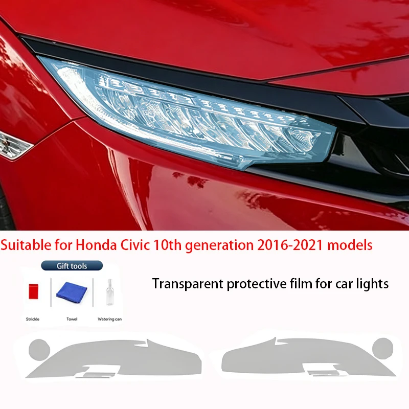 

For Honda Civic 10th Gen 2016-2021 TPU Transparent Smoked Black Headlight Film Anti-Scratch Sticker Repair Accessories