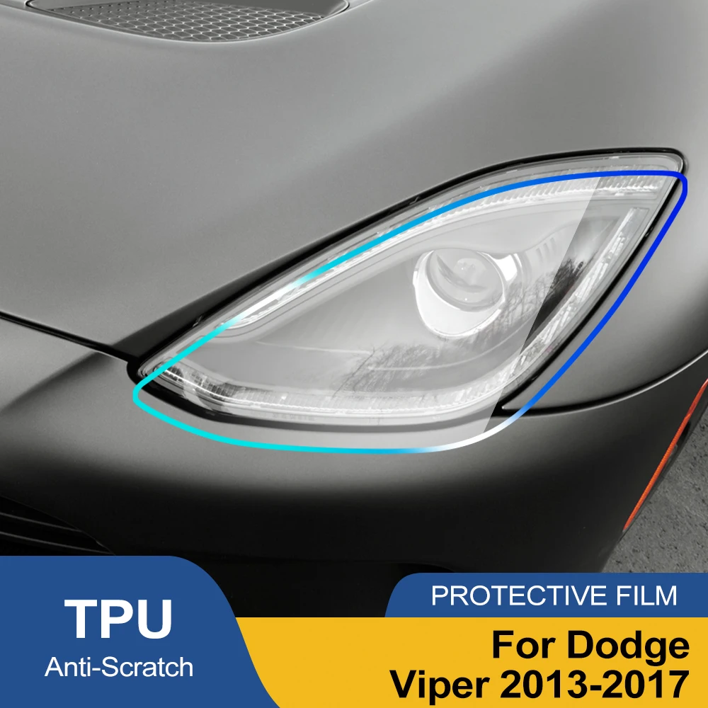 For Dodge Viper 2013-2017 Car Headlight Protective Film Smoke Black High-Gloss Pre Cut TPU PPF Anti-Scratch Vinyl Wrap Film
