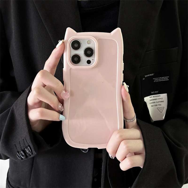 Japan Cute 3D Cat Ear Case For iPhone 16 15 14 13 12 11 Pro Max Plus Girl Cartoon Clear Shockproof Anti-fall Soft Silicone Cover - náhled 2