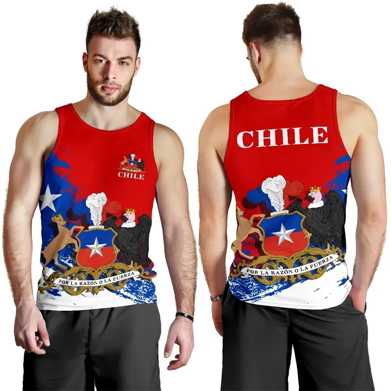 Chile Flag Map 3D Printed Beach Tank Top For Men Clothes Harajuku Fashion Sport Vest Casual National Emblem Waistcoat Kids Tops