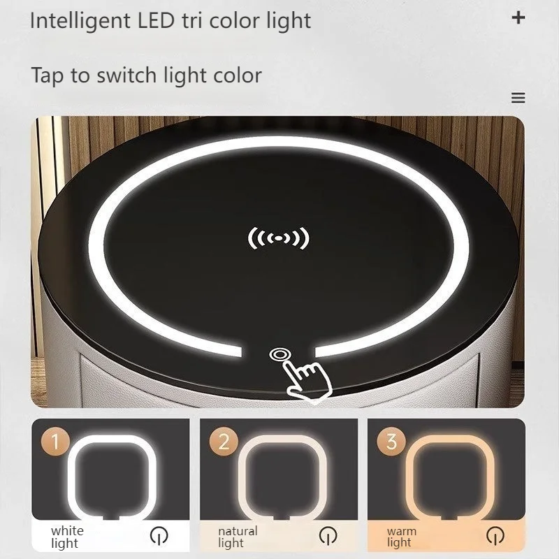 طاولة سرير ذكية مستديرة مع درج USB وخزانة حقيبة ناعمة للغرفة اللاسلكية #3