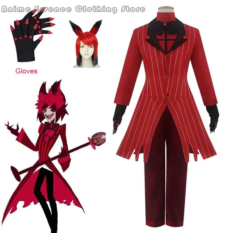 Anime Hazbin Cosplay Hotel ALASTOR Uniform Cosplay Costume Men Women Halloween Costume Full Set (Jacket+Pants+Shirt+Tie+Gloves)