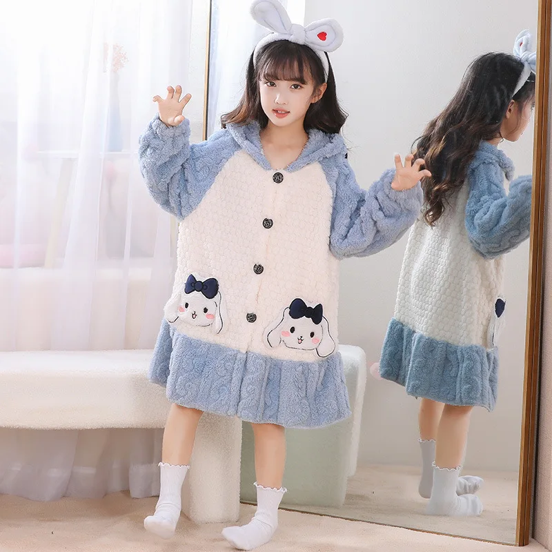 

Sanrio Kawaii Kuromi My Melody Anime Children Bathrobe Velvet Autumn Winter Cute Cartoon Cinnamoroll Bath Towel Gift for Kids