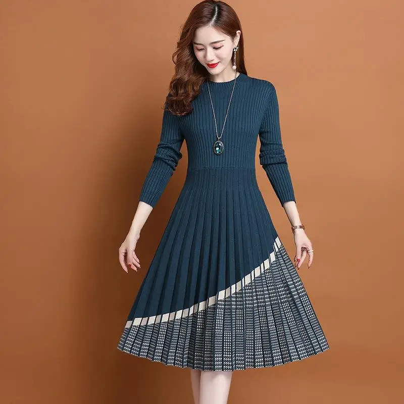 

Middle-aged Mother Pullover Dress New Slim Spring Autumn Woolen Sweater For Women Fashion Outerwear Lady Knitwear Long Jumper