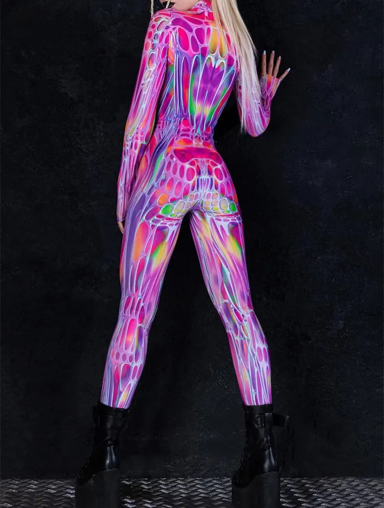 2023 New Halloween 3D Digital Multicolour Printing Holiday Women Kids Cosplay Rainbow Sexy Skinny Jumpsuit Costume Bodysuits