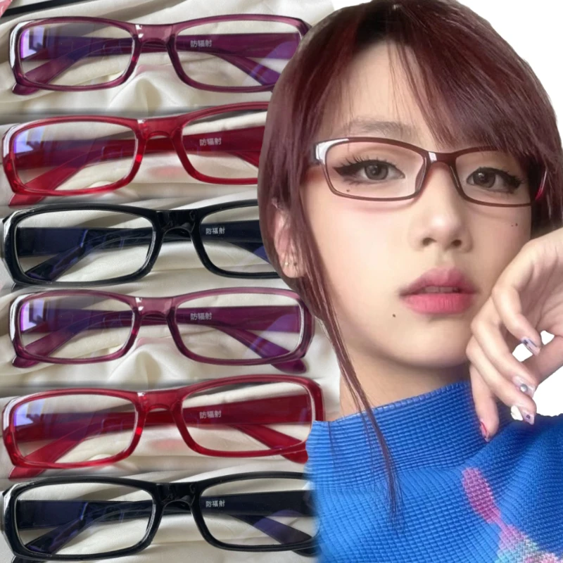 Japanese Style Harajuku Square Glasses Frame Women No Makeup Fashion Anti-blue Glasses Men Contrasting Cute Decorative Glasses