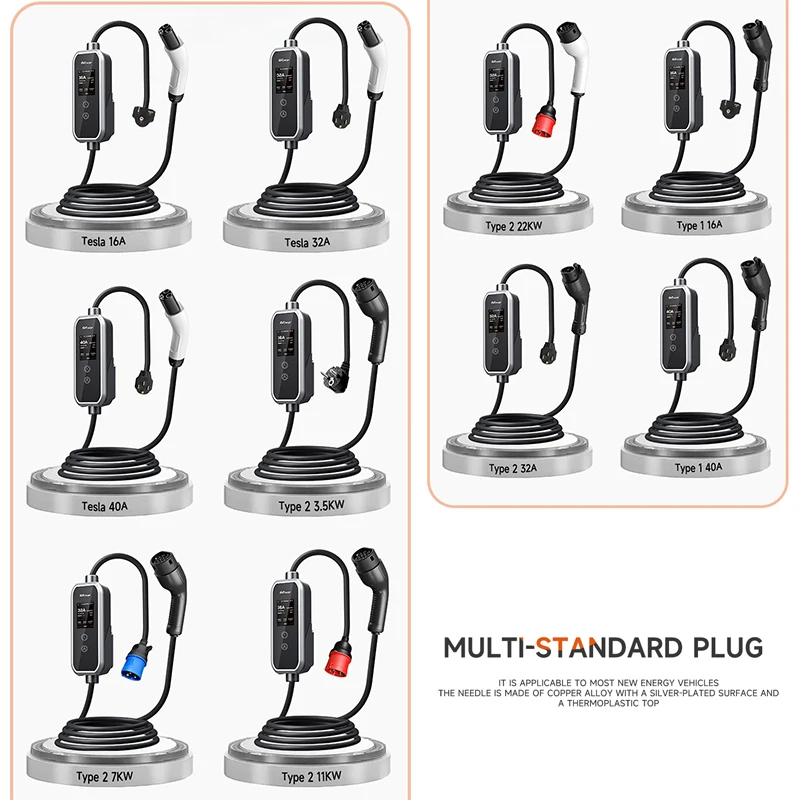 شاحن السيارة الكهربائية المحمول 32A كابل شحن لخزانة شحن السيارة الكهربائية مع كابل 5 أمتار