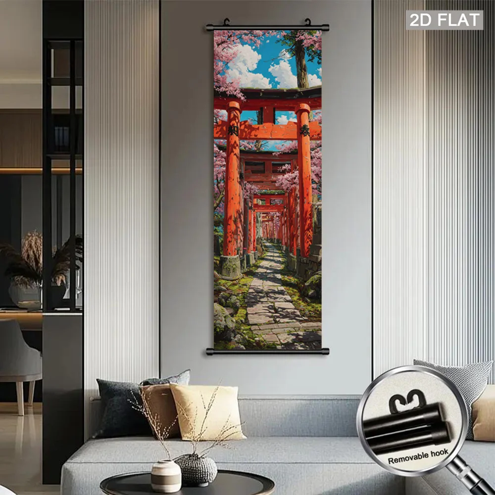 VIKAMA Japanese Torii Gate Kyoto Sakura Wall Art Hanging Scroll Poster Asian Canvas Art Print for Living Room Bedroom Home Decor