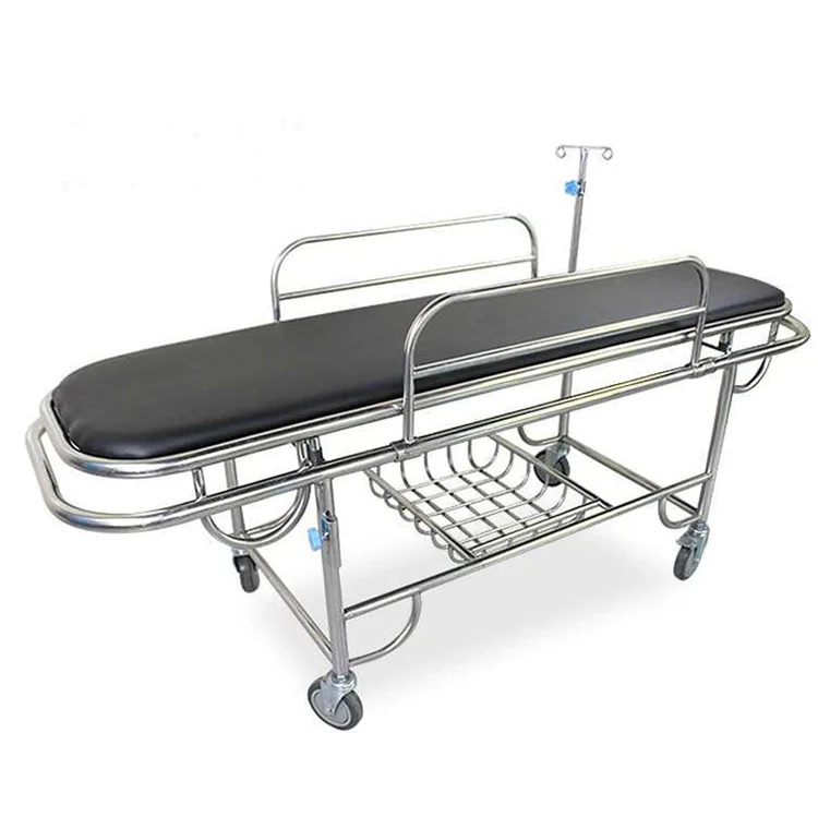 Stainless Steel Ambulance Emergency Stretcher Cart Patient Transport Trolley For Hospital