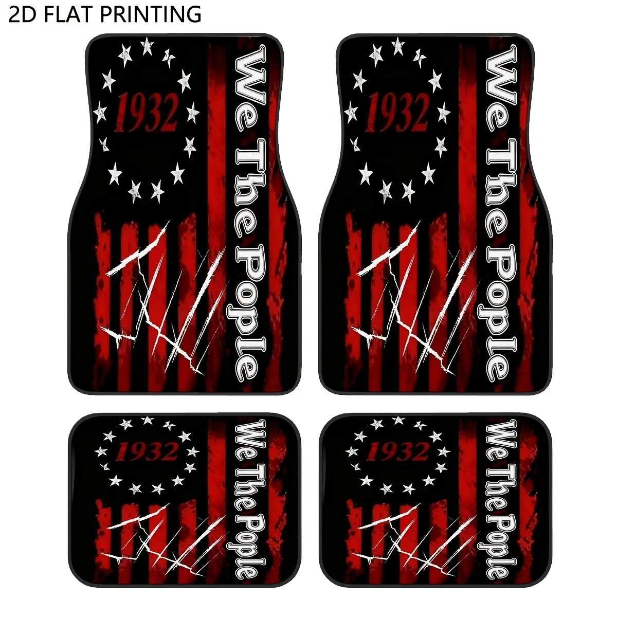 

Набор из 4 автомобильных ковриков с американским флагом | Дизайн в красную полоску, узор в виде звезды и полосок, прочный полиэстер, подходит для всех транспортных средств, E