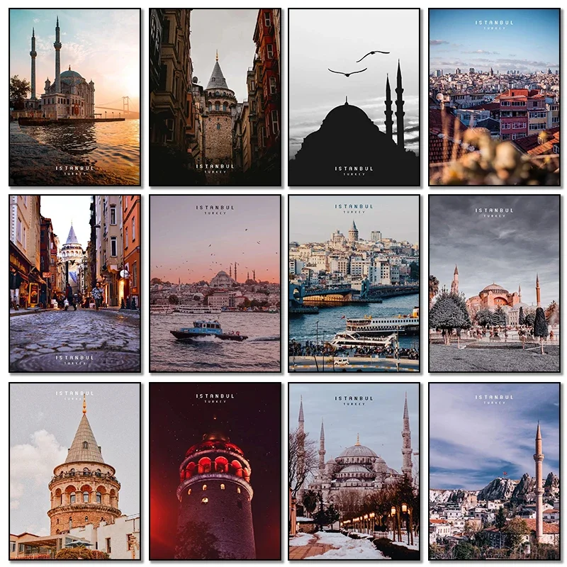 Modern Istanbul Turkey Landscap Tower Poster Mosque Sunrise Art Diamond Painting And Prints For Living Room Home Decor Framele