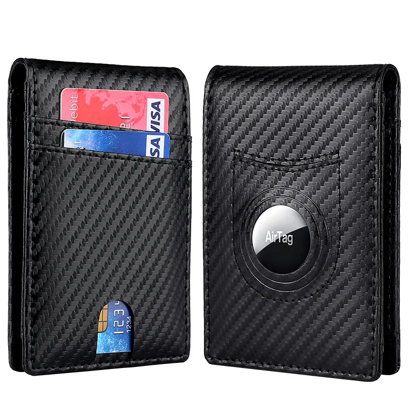 Nuovo portafoglio Airtag Borsa in vera pelle di lusso per custodia per carta d'identità Apple Porta carte da uomo in fibra di carbonio con etichetta aerea anti-smarrimento