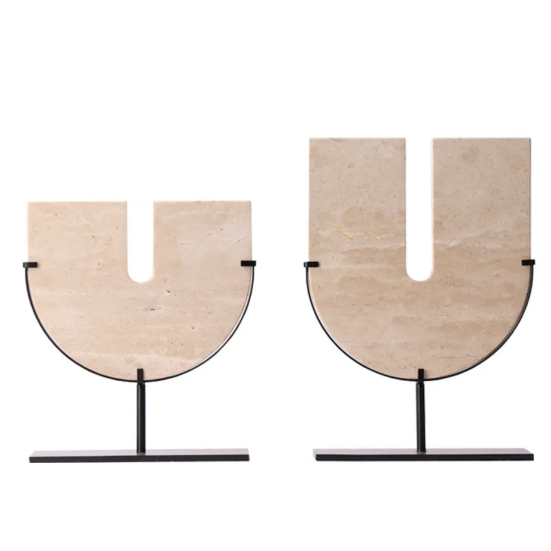 Beige Travertine Sculptures for Home Decoration U Shape Ornament for Coffee Table Shelf Entryway Living Room Decor