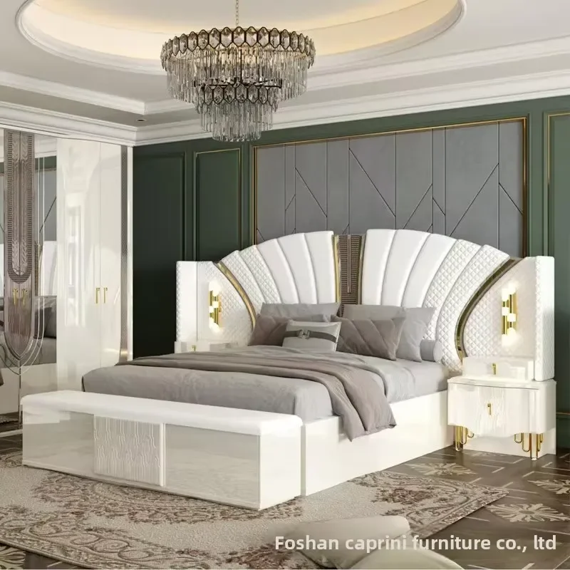 Modern Bedroom Furniture Set Luxury Bedside Table Wardrobe Dresser Storage Combination Double Bed Whole House Decor