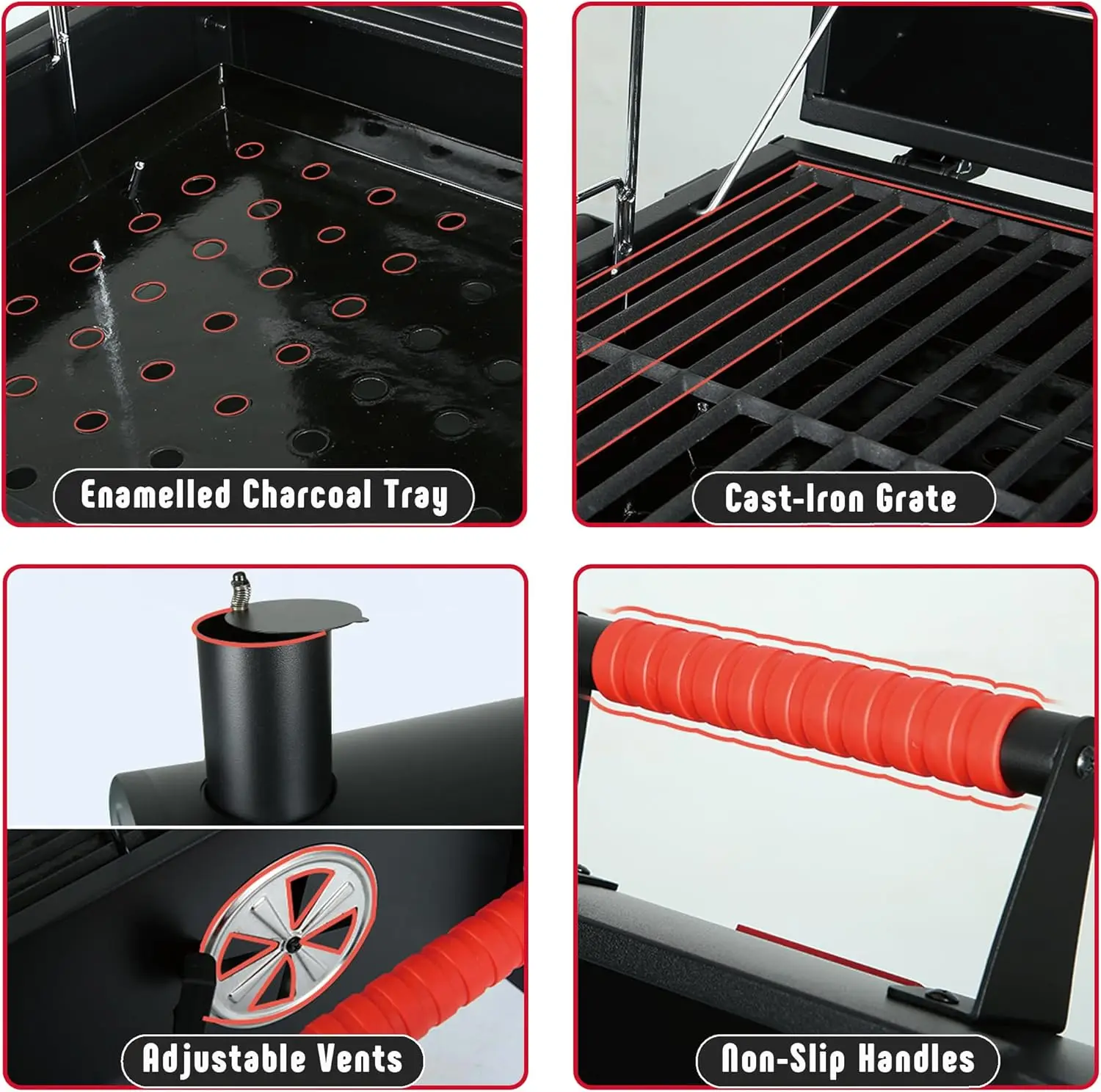 鋳鉄火格子付きポータブル木炭バーベキューグリル、354平方メートルの卓上木炭グリル。 調理エリア内