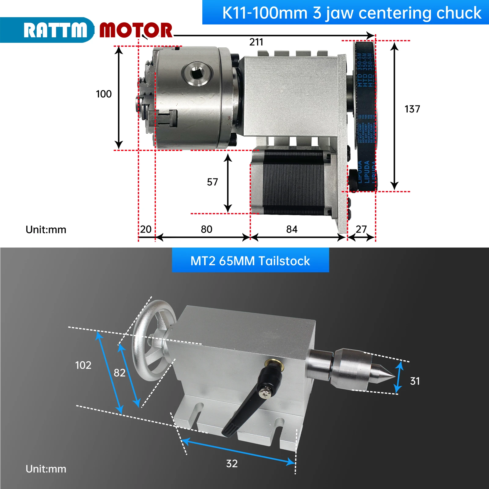 RU ship k11-100mm 3 jaw chuck 100mm 4th Axis+Tailstock CNC dividing head/Rotation Axis kit for CNC router woodworking engraving