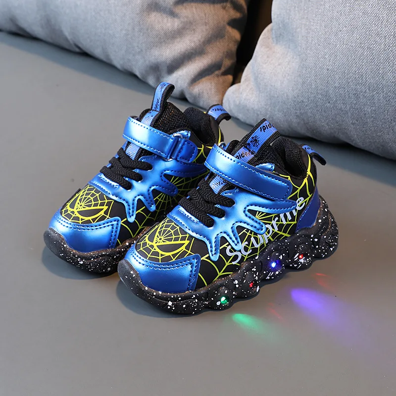 Disney Children\'s LED Light Shoes Fashion Aoger Spiderman Boys Sneakers Girls Casual Shoes Breathable Kids Non-slip Sport Shoes