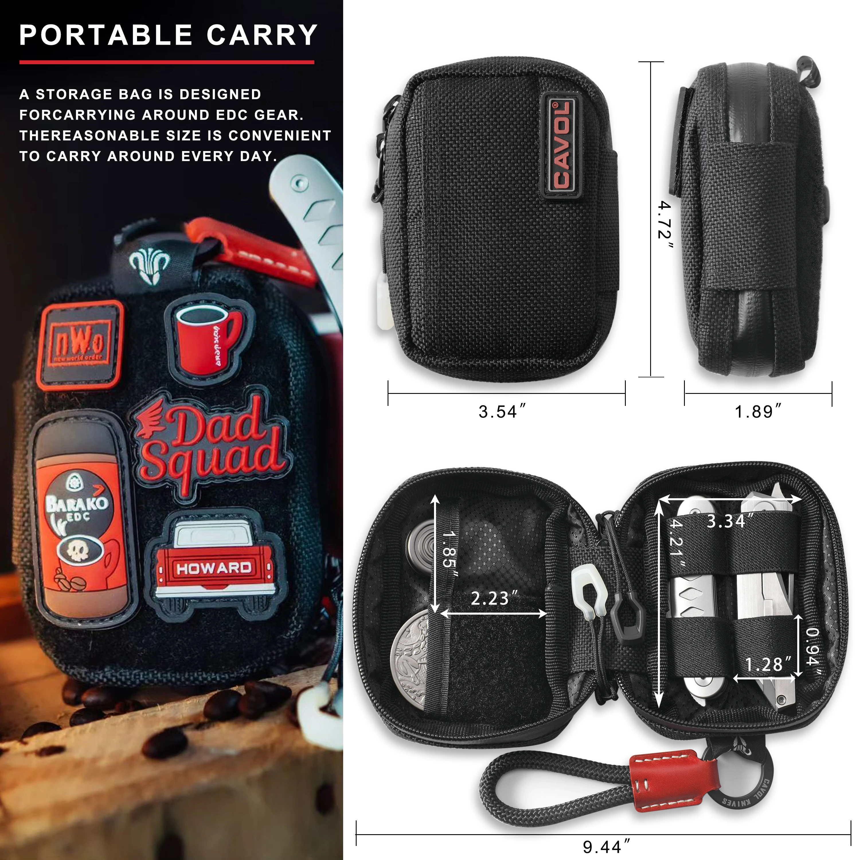 Cavol EDC Pouch,Nylon EDC Pocket Organizer Pouch for 4.21" Folding Knife Sheath,Small EDC Organizer Pouch Bags,GITD Drawstring view 3
