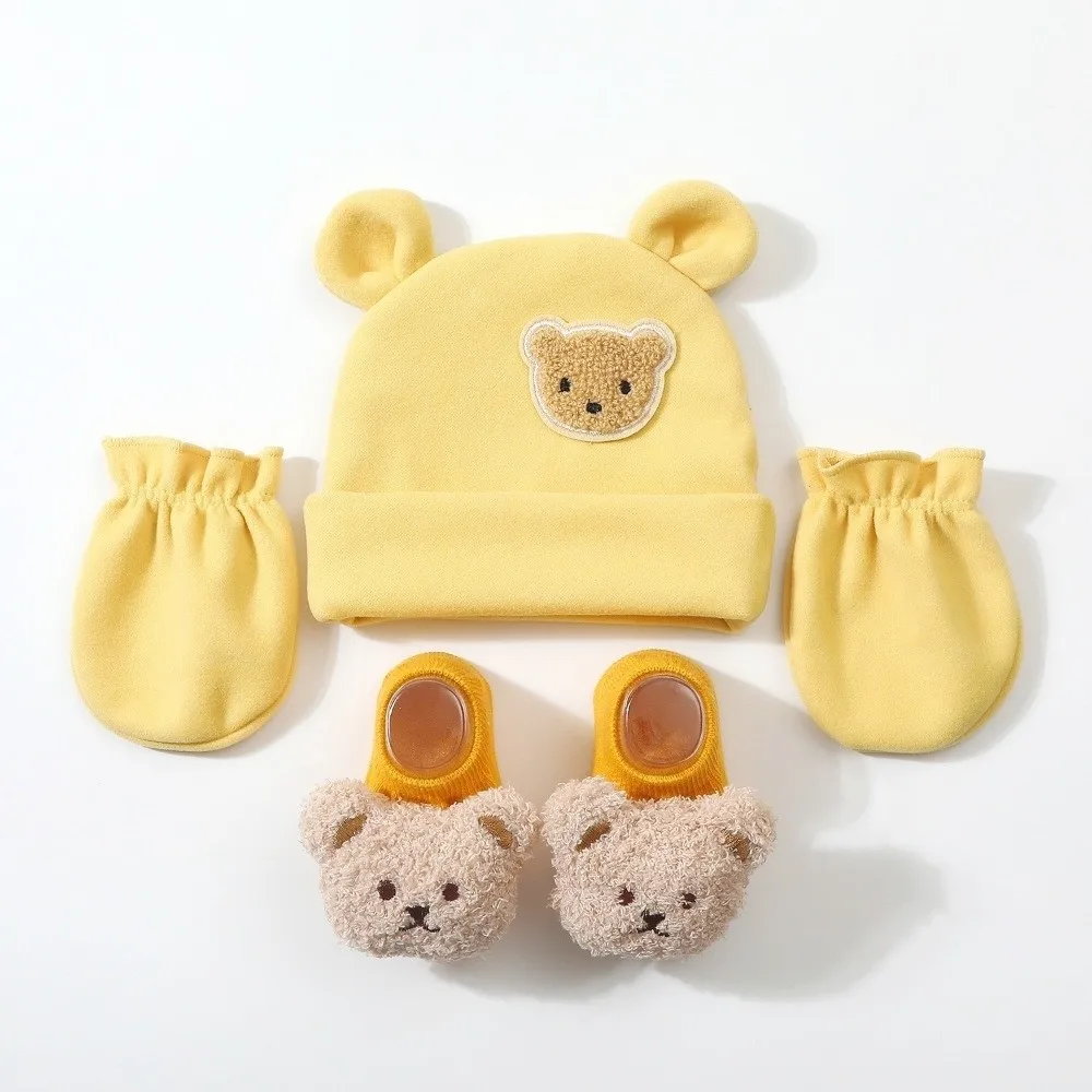 Fashion Warm Baby Hat Gloves Socks Set Breathable Cartoon Newborn Hat Elastic Face Protection Infant Mittens Hospital view 5