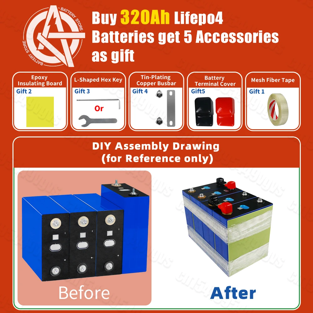 Grade A 3.2V 320AH Lifepo4 Battery Rechargeable Lithium Iron Phosphate  DIY 12V 24V 48V for Camping Boats Golf Cart RV Forklift image 5
