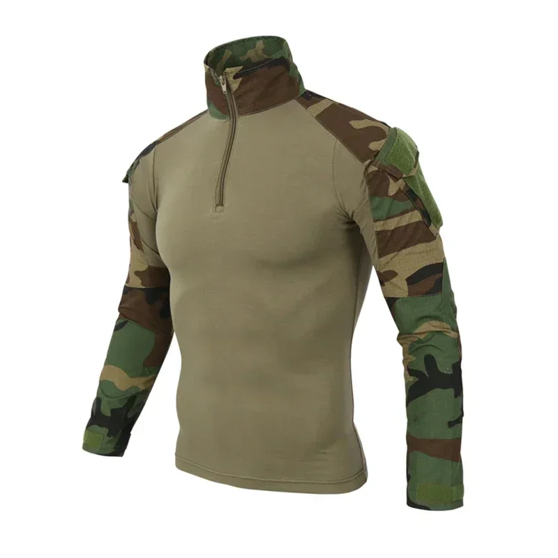 Camiseta de senderismo táctico para hombre, ropa deportiva transpirable, estilo militar, Camuflaje, manga larga, caza y senderismo