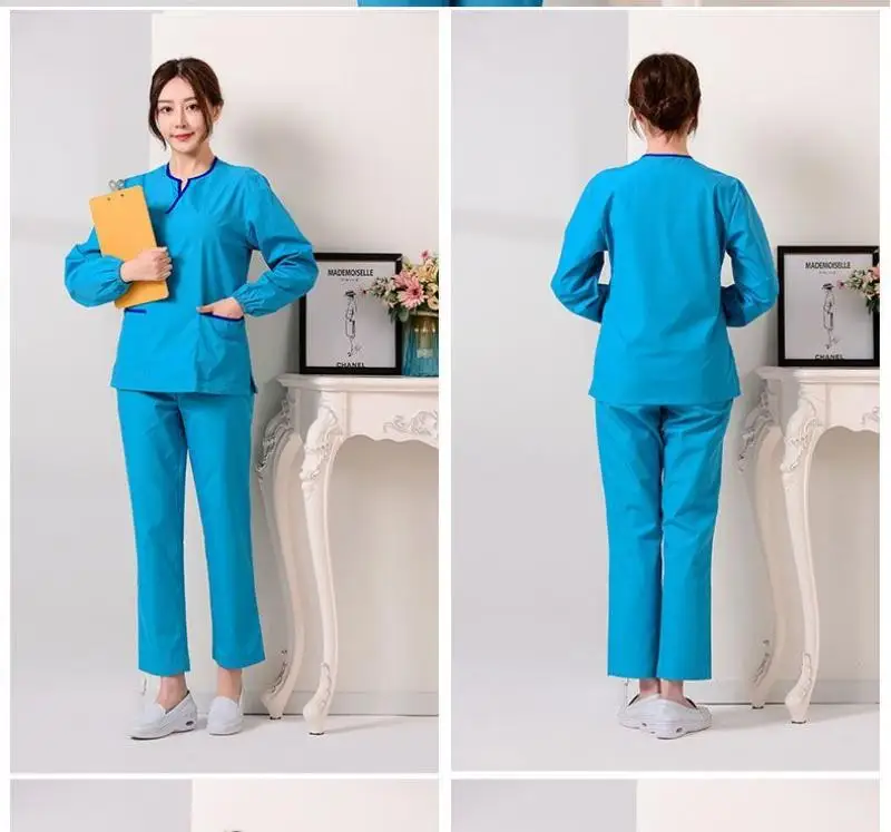 Women Medical Uniform Hospital Lab Uniform Workwear Set Uniform Long Sleeve Nurse Outfit Costume Set Beauty Salon Overalls