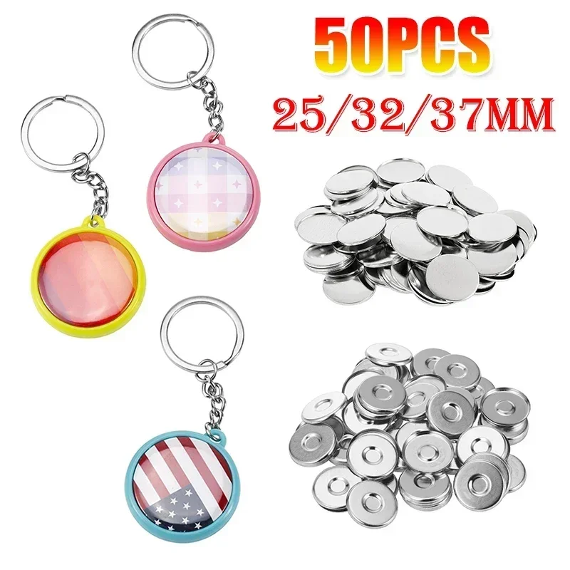 50pcs/Sets Double-Side Keychain Badge Button Making Parts 25mm 32mm 37mm Key Ring Button Pins Round Pendant Making Supplies