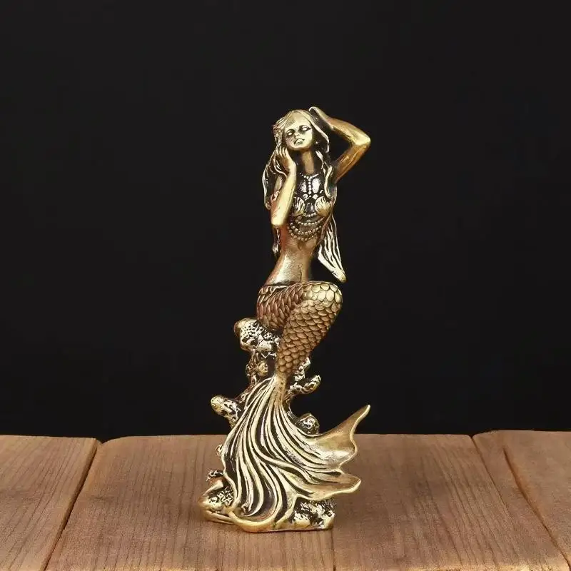 Mini Brass Mermaid Figurine, Fairy Tale Character, Princess Statue, Creative Home Decoration for Girls' Rooms Surprise Gift