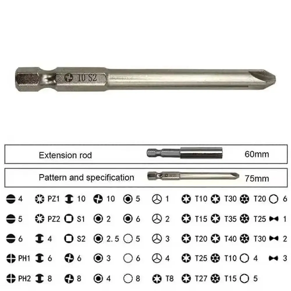 

50/36 шт. набор удлиненных отверток с головкой 1/4 Magnetlc, набор электрических отверток 75 мм, несколько спецификаций