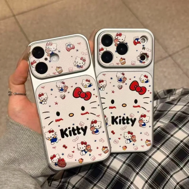 

Cute Anime Peripherals for IPhone 17 Pro Max 15 14 Plus 13 16 12 Pro Hello Kitty Phone Case Leather Hard Phone Protective Cover