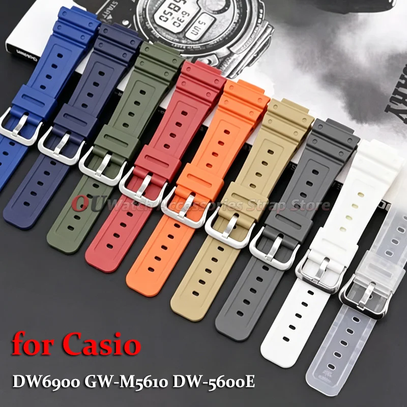 16mm Silicone Strap for Casio Waterproof Sports Silver Buckle Watch Bracelet Traditional for DW6900 GW-M5610 DW-5600E WatchStrap