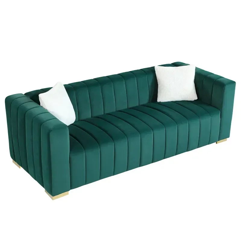 Luxury Sofa Chesterfield 3 Seater Modern Channel  Velvet Upholstery Contemporary Style Living Room