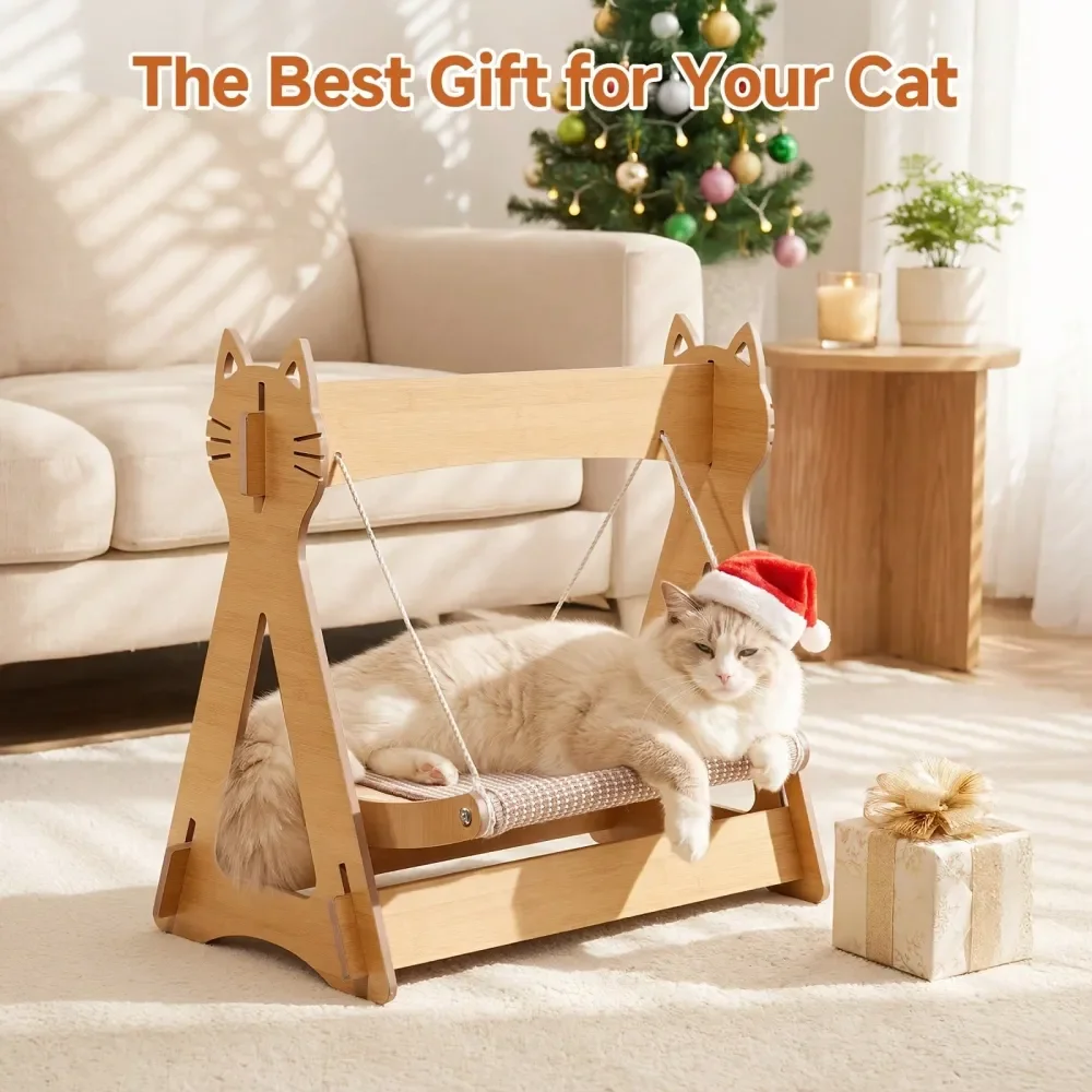 

Dog House Dog Kennel Outdoor1Pc Wooden Cat Perch BedRocking Design DualUse For IndoorNatural Wood