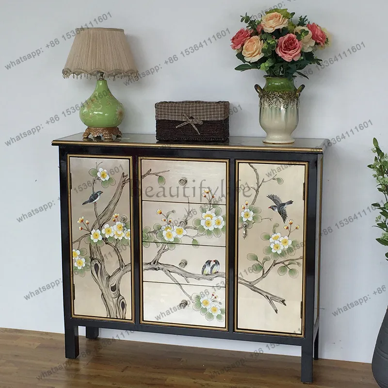 XX. New Chinese-style foyer porch cabinet, living room classical decoration painted side cabinet