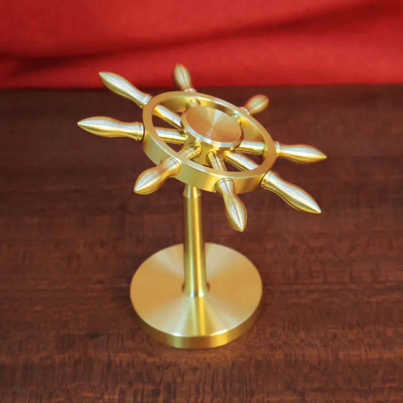 Brass Rudder For Smooth Sailing, Creative All-Copper Desktop Ornament, Stress-Relief Gadget, Rotating Ship'S Wheel