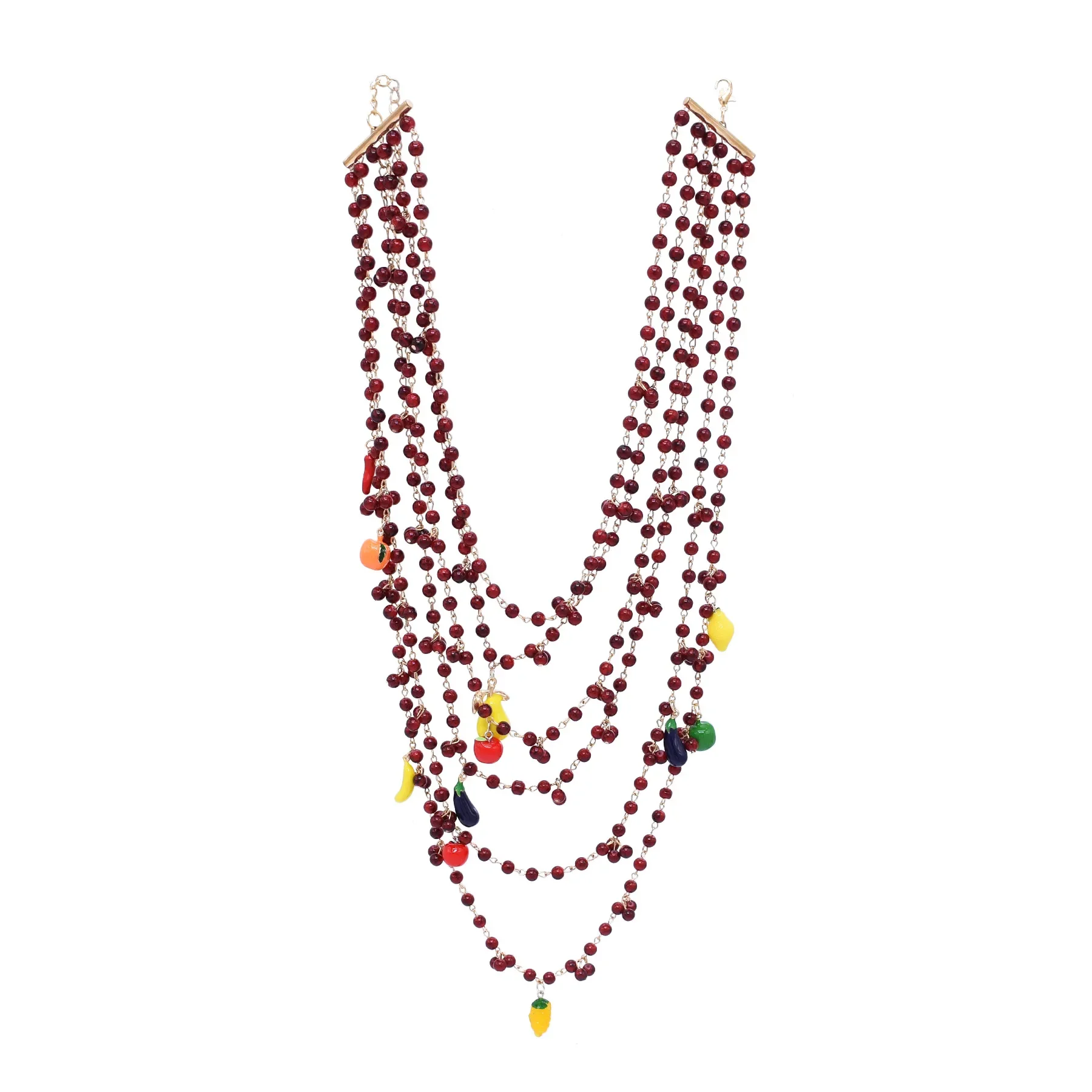 Multi Layer Beads Vegetable Fruit Starfish Pendant Necklace for Women Girls European American Fashion Cute Beaded Neck Jewelry