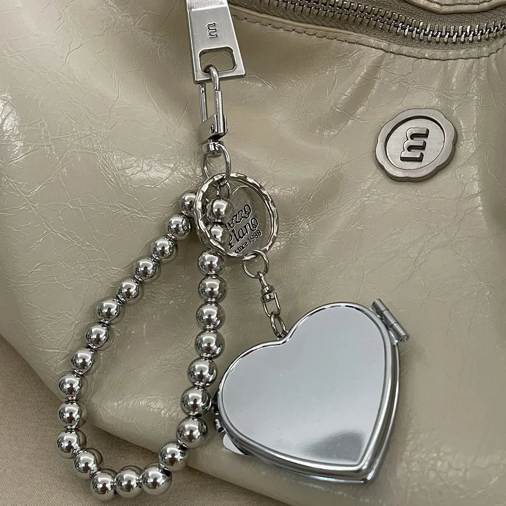 Metal Key Chain with Heart Shaped Mirror y2k Style Bag Pendant Sweet Cool Trendy Fashion Pendant