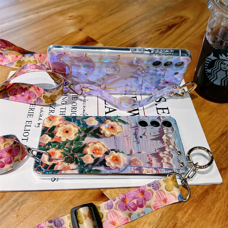 حافظة فاخرة IMD على شكل زهرة معصمه لهاتف سامسونج S 23 21 22 24 Plus S25 Ultra لهاتف Galaxy A 14 54 34 A16 A56 حافظة لامعة #6